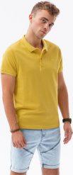 Ombre Koszulka męska polo z dzianiny pique - żółty S1374 XL. Żółte koszulki polo męskie Ombre, m, bez wzorów, z dzianiny, bez kołnierzyka, bez ramiączek. Za 49.99 zł.