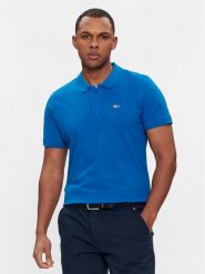 Tommy Jeans Polo DM0DM18312 Niebieski Slim Fit. Niebieskie koszulki polo męskie Tommy Jeans, m, bez wzorów, z bawełny, bez kołnierzyka, bez ramiączek. Za 189.99 zł.