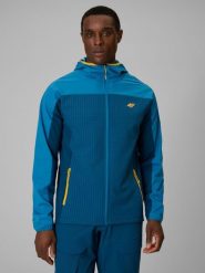 4F Bluza trekkingowa regular z kapturem męska - niebieska M. Niebieskie bluzy rozpinane męskie 4f, l, bez wzorów, z materiału, bez ramiączek, z kapturem. Za 249.99 zł.