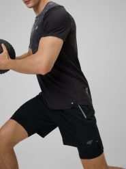 4F Spodenki treningowe szybkoschnące męskie - czarne XL. Czarne szorty sportowe męskie 4f, bez wzorów, z materiału, sportowe. Za 169.99 zł.