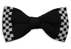 Mucha Typu Knit - Alties - Czarna z Białą Kratką. Białe krawaty i muchy męskie Alties, bez wzorów, dziergany, eleganckie. Za 54.00 zł.