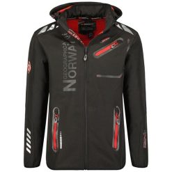 Geographical Norway Softshell ROYAUTE DB BLACK RED MEN 068 (WY2000H/GN/Black. Czarne kurtki softshell męskie Geographical Norway, bez wzorów, z softshellu, bez kaptura, trekkingowe. Za 249.00 zł.