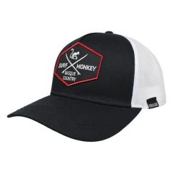 Czapka Trucker - 5 paneli / Recykling / Jeden rozmiar (Czarny/Biały). Czarne czapki męskie SURF MONKEY, z aplikacjami, sportowe. Za 159.95 zł.