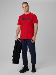 4F Spodnie dresowe joggery męskie - granatowe L. Niebieskie spodnie dresowe męskie 4f, bez wzorów, z dresówki, długie. Za 159.99 zł.