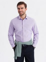 Bawełniana męska pastelowa koszula typu oxford – lawendowa V2 - Rozmiar: XL. Fioletowe koszule męskie Ombre Clothing, m, z aplikacjami, z bawełny, bez kołnierzyka, bez ramiączek. W wyprzedaży za 134.99 zł.