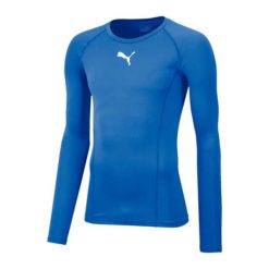 JR LIGA Baselayer Tee LS dł. rękaw 02. Niebieskie bielizna termoaktywna męska Puma, bez wzorów, bez ramiączek, do piłki nożnej. Za 81.99 zł.