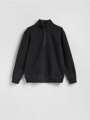 Gładka bluza ze stójką - czarny. Czarne bluzy nierozpinane męskie Reserved, l, bez wzorów, z bawełny, bez ramiączek, bez kaptura. Za 129.99 zł.