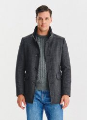 PALKO LORENTE - Szary płaszcz zapinany na guziki. Szare płaszcze męskie Pako Lorente, na jesień, m, bez wzorów, z poliesteru, bez kaptura. Za 499.99 zł.