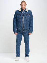 Kurtka męska jeansowa z kożuszkiem niebieska Ruben 353. Niebieskie kurtki męskie Big Star, l, bez wzorów, z bawełny, eleganckie, bez ramiączek, bez kaptura. Za 499.99 zł.