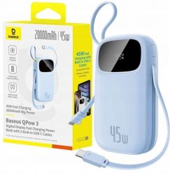 Powerbank Baseus Powerbank EnerFill FC21 Qpow 20000mAh 45W z wyświetlaczem cyfrowym z dołączonym kablem - niebieski. Niebieskie powerbanki Baseus. Za 100.72 zł.