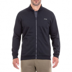 Bluza w kolorze czarnym. Czarne bluzy rozpinane męskie Jeep, z nadrukiem, prążkowane. W wyprzedaży za 114.95 zł.