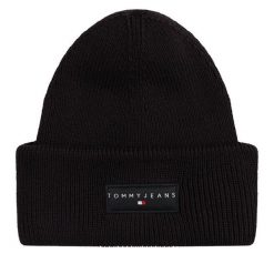 Czapka Tommy Jeans. Czarne czapki męskie Tommy Jeans, na zimę, bez wzorów, z jeansu. Za 129.99 zł.