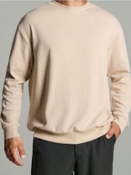 Bluza - beżowy. Brązowe bluzy nierozpinane męskie Sinsay, l, bez wzorów, bez ramiączek, bez kaptura. Za 49.99 zł.