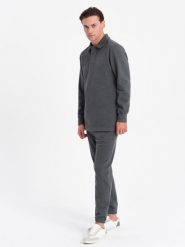Komplet męski dresowy bluza z kołnierzem polo + spodnie - grafitowy melanż V1 Z71 - XL. Szare bluzy nierozpinane męskie Ombre Clothing, m, bez wzorów, z bawełny, bez ramiączek, bez kaptura. Za 209.99 zł.