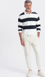 Ombre Męskie spodnie dresowe typu jogger - kremowe V11 OM-PABS-0173 XL. Białe długie spodnie sportowe męskie Ombre, bez wzorów, z dresówki. Za 89.99 zł.
