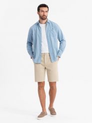 Szorty męskie ze strukturalnej dzianiny SLIM FIT piaskowe V3 OM-SRCS-0169 XL. Szorty sportowe męskie Ombre, bez wzorów, z dzianiny, sportowe. Za 272.31 zł.