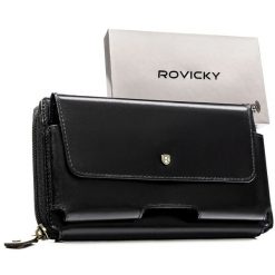 Skórzana, dwukomorowa saszetka męska w czarnym kolorze zamykana suwakiem - Rovicky. Czarne saszetki męskie ROVICKY, bez wzorów, ze skóry. Za 99.99 zł.