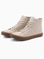 Buty męskie trampki za kostkę z gumową podeszwą – kremowe V1 - Rozmiar: 43. Białe trampki męskie Ombre Clothing, bez wzorów, z gumy, klasyczne, za kostkę, bez zapięcia. W wyprzedaży za 119.99 zł.