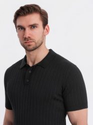 Męska koszulka polo z wiskozą SLIM FIT w pionowy prążek czarna V1 OM-POSS-0143 M. Czarne koszulki polo męskie Ombre, m, bez wzorów, z wiskozy, bez kołnierzyka, bez ramiączek. Za 302.57 zł.