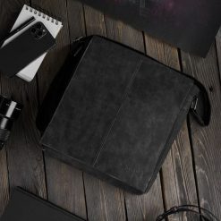 Torba męska na ramię do pracy czarna sp-07-bl. Czarne torby męskie na ramię bez wzorów, ze skóry, biznesowe, na ramię. Za 126.65 zł.