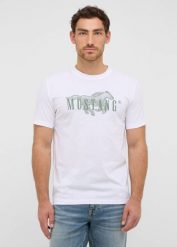 Męski T-Shirt Mustang Style Austin Bright White 1016858 2007. Białe t-shirty męskie Mustang, m, bez wzorów, bez kołnierzyka, bez ramiączek. Za 79.99 zł.