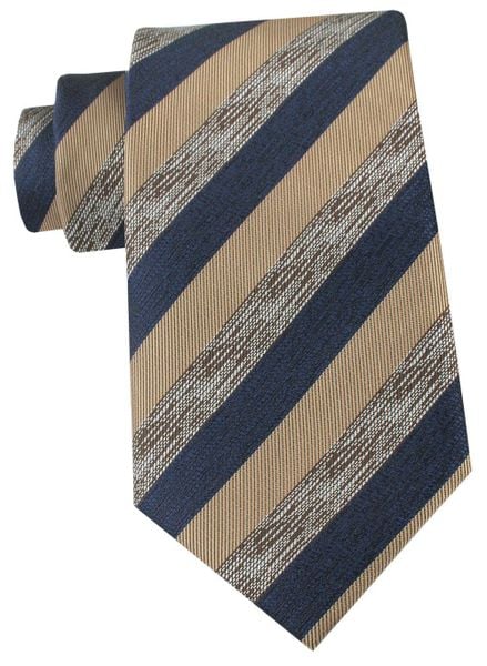 Krawat Męski - Angelo di Monti - Pasy, Granat z Beżem. Niebieskie krawaty i muchy męskie Angelo di Monti, bez wzorów, z tkaniny, eleganckie. Za 45.00 zł.