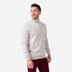Sweter do golfa męski wiatroszczelny MW500 z wysokim kołnierzem. Szare swetry męskie INESIS, bez wzorów, z bawełny, eleganckie, bez kołnierzyka, bez ramiączek. Za 199.99 zł.