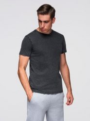 T-shirt męski z efektem sprania – czarny V1. Czarne t-shirty męskie Ombre Clothing, m, bez wzorów, z bawełny, bez kołnierzyka, bez ramiączek. Za 149.99 zł.