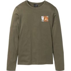 Shirt z długim rękawem i nadrukiem bonprix ciemnooliwkowy z nadrukiem. Koszulki męskie z długim rękawem marki bonprix. Za 44.99 zł.