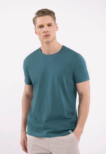 Bawełniana koszulka T-BASIC. Niebieskie t-shirty męskie Volcano, m, bez wzorów, z bawełny, bez kołnierzyka, bez ramiączek. Za 54.99 zł.