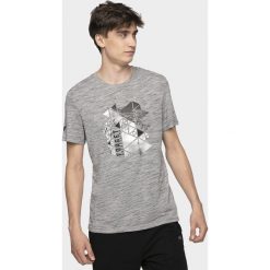 T-shirt męski TSM007 - średni szary melanż. Szare t-shirty męskie 4f, m, bez wzorów, bez kołnierzyka, bez ramiączek. W wyprzedaży za 49.99 zł.