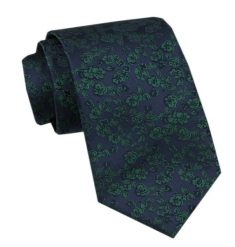 Elegancki Krawat Męski - Alties - Granat z Zielonym Motywem Kwiatowym. Niebieskie krawaty i muchy męskie Alties, bez wzorów, z tkaniny, eleganckie. Za 49.00 zł.