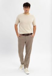 Materiałowe spodnie R-MARSHALL. Brązowe eleganckie spodnie męskie Volcano, bez wzorów, z bawełny, klasyczne. Za 179.99 zł.