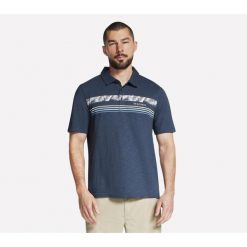 Męska koszulka polo Skechers. Niebieskie koszulki polo męskie Skechers, m, bez wzorów, bez kołnierzyka, bez ramiączek. Za 132.99 zł.