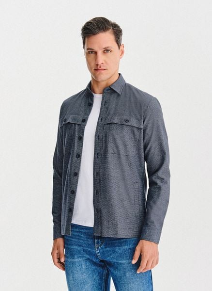 PAKO LORENTE - Granatowa koszula overshirt. Koszule męskie Pako Lorente, xxl, bez wzorów, z bawełny, bez kołnierzyka, bez ramiączek. Za 139.99 zł.
