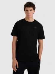 4F T-shirt regular gładki męski - czarny XXL. Czarne t-shirty męskie 4f, m, bez wzorów, bez kołnierzyka, bez ramiączek. Za 49.99 zł.