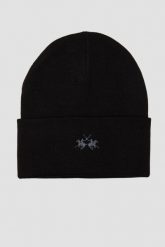 LA MARTINA Czarna czapka beanie. Czarne czapki męskie La Martina, bez wzorów. W wyprzedaży za 149.99 zł.