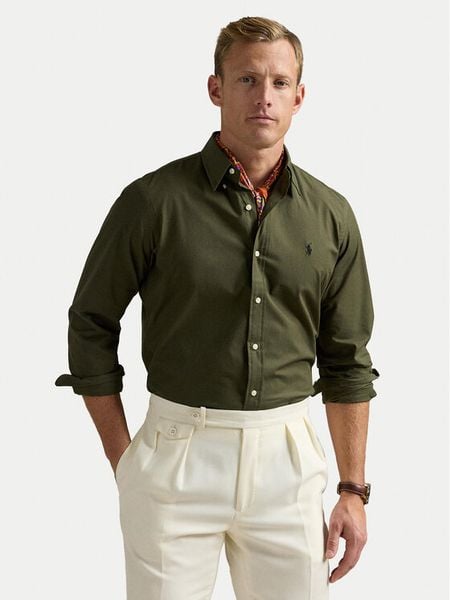 Polo Ralph Lauren Koszula 710929348006 Zielony Slim Fit. Zielone koszule męskie Polo Ralph Lauren, m, bez wzorów, z bawełny, bez kołnierzyka, bez ramiączek. Za 439.99 zł.