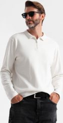 Męski longsleeve polo z zapinanym na zamek kołnierzykiem biały V1 OM-POLS-0130 XXL. Białe koszulki polo męskie Ombre, m, bez wzorów, bez kołnierzyka, bez ramiączek. Za 240.55 zł.