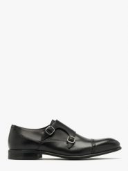 Czarne półbuty męskie z ozdobną cholewką. Czarne eleganckie półbuty męskie Ryłko, ze skóry, bez obcasa, bez zapięcia. Za 549.99 zł.