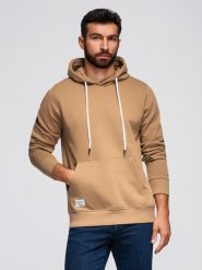 Męska bluza dresowa kangurka z kapturem - brązowa V2 - Rozmiar: S. Brązowe bluzy nierozpinane męskie Ombre Clothing, m, bez wzorów, z bawełny, bez ramiączek, z kapturem. W wyprzedaży za 116.99 zł.