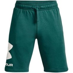 Spodenki fitness męskie Under Armour Rival Fleece. Zielone szorty sportowe męskie Under Armour, bez wzorów, sportowe. Za 214.34 zł.