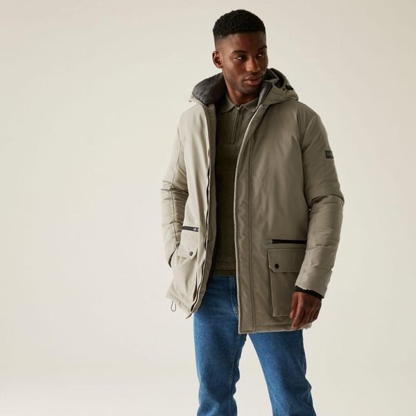 Kurtka męska zimowa ocieplana Rhodo. Brązowe kurtki męskie Regatta, na zimę, m, bez wzorów, z puchu, sportowe, bez ramiączek, bez kaptura. W wyprzedaży za 299.99 zł.