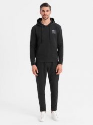 Komplet dresowy męski bluza z kapturem + spodnie dresowe - czarny V1 - Rozmiar: M. Czarne bluzy nierozpinane męskie Ombre Clothing, m, bez wzorów, z bawełny, z kapturem. W wyprzedaży za 299.99 zł.