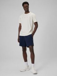 4F Spodenki dresowe męskie - granatowe M. Niebieskie szorty męskie 4f, bez wzorów, z dresówki. Za 129.99 zł.