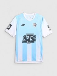 4F Koszulka klubowa wyjazdowa z sezonu 2025/26 z możliwością personalizacji męska 4F x Mazur Radzymin - niebieska L. Czarne t-shirty męskie 4f, l, bez wzorów, z dzianiny, bez kołnierzyka, bez ramiączek. Za 229.99 zł.