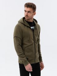 Bluza męska rozpinana z kapturem - ciemnooliwkowa V4. Zielone bluzy z kapturem męskie Ombre Clothing, m, bez wzorów, z bawełny, z kapturem. W wyprzedaży za 89.99 zł.