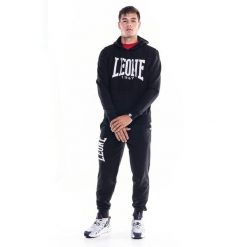 Męska bluza z kapturem Leone 1947 Apparel. Czarne bluzy nierozpinane męskie LEONE 1947 APPAREL, l, bez wzorów, z tkaniny, sportowe, bez ramiączek, z kapturem. W wyprzedaży za 139.75 zł.