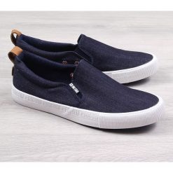 Trampki męskie niskie slip on granatowe Big Star - granatowy. Niebieskie trampki męskie Big Star, bez wzorów, retro. Za 70.00 zł.