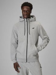 4F Bluza dresowa regular z kapturem męska - szara XL. Szare bluzy rozpinane męskie 4f, m, bez wzorów, z bawełny, z kapturem. Za 169.99 zł.